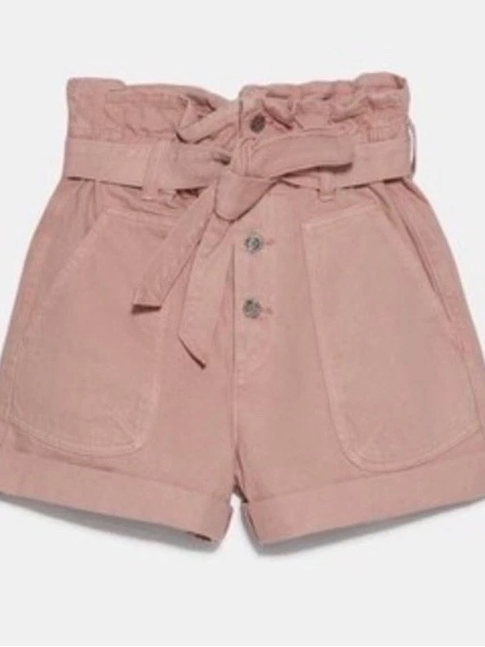 Zara High-Waist Paperbag Shorts in Dusty Pink